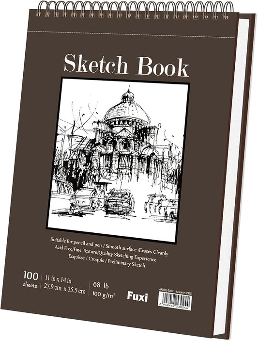 Fuxi Sketch Book 11" x 14", Large Drawing Pad Paper, 100 Sheets_68lb/100gsm | Top Spiral-Bound Sketchbook, Large Sketch Pads for Drawing, Sketching, Illustration, Art Class Students