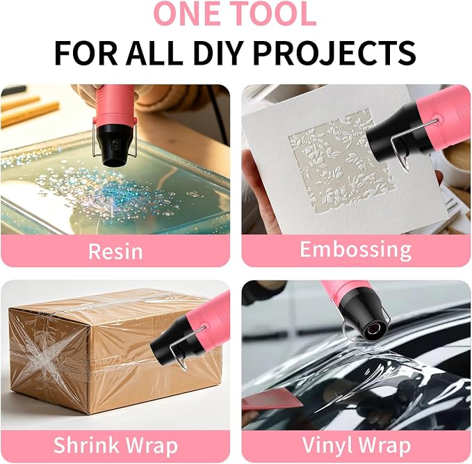 Pink Digital Heat Gun 900W Kit, 100-650°C Adjustable Hot Air Gun