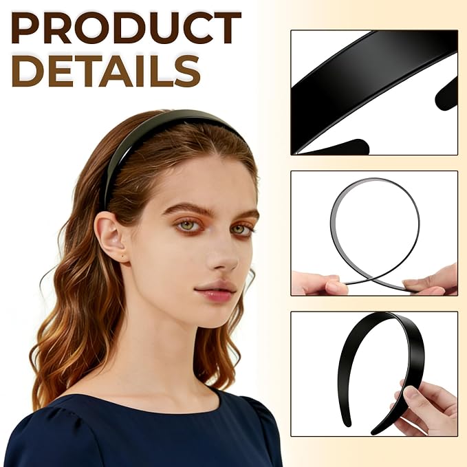 VOKOY 24 PCS Black Plastic Headbands, 1 Inch Wide No Teeth Hair Bands for Girls & Women, Blank DIY Plain Headbands for Crafts