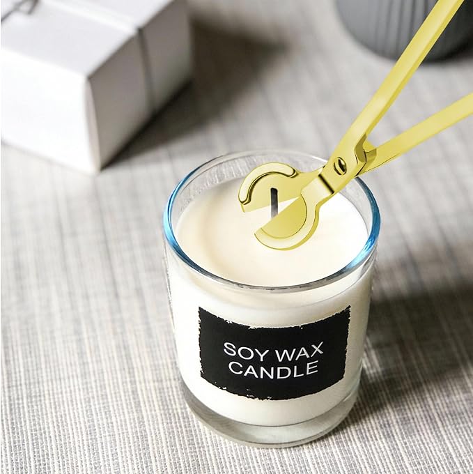 CHEFBEE Gold Stainless Steel Candle Wick Trimmer | Polished Wick Clipper, Clean Even Burn, Prevents Soot Buildup, Reaches Deep Jar Candles, Sturdy Precice Cutting