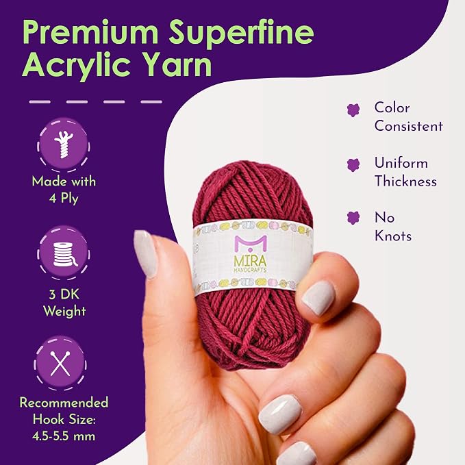 20 Acrylic Yarn Skeins - 438 Yards Multicolored Yarn in Total – Great Crochet and Knitting Starter Kit for Colorful Craft – Assorted Colors (Pack of 3)