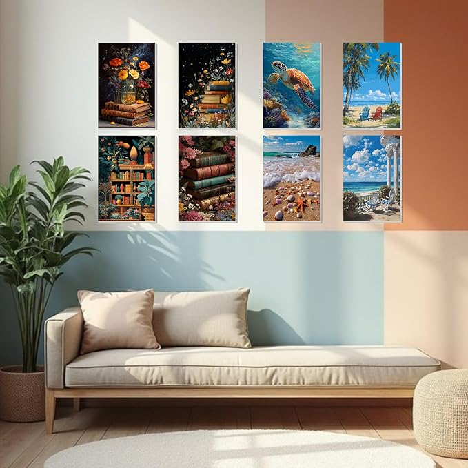 4 Pack Beach Framed Paint By Numbers Kit for Adults Beginner Sea Turtle Adult Paint By Number Kits on Canvas Painting By Numbers for Adults with Frame Diy Painting Kits for Home Wall Art 8x12 Inch