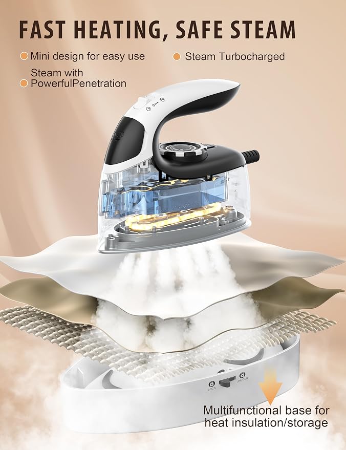 Sundu Mini Steam Iron with Rotary Temp Control for Travel & Sewing