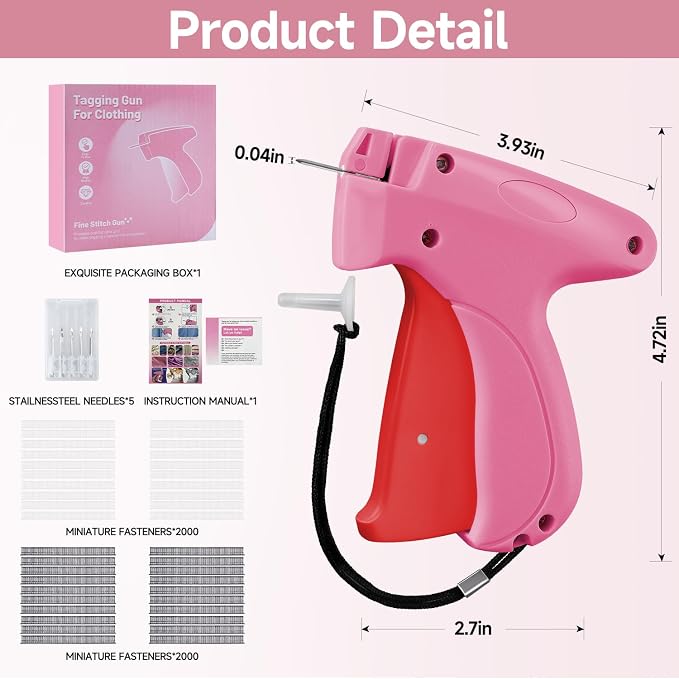 Micro Tag Gun for Clothes - Rose and Red Color Mini Stitch Gun for Clothes Fabric-Friendly Design Single Stitch Sewing Gun Quick Clothing Fixer Total 4000 Fasteners