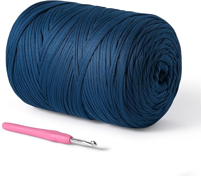 800g T-Shirt Crochet Yarn for Crocheting Crafts/Bags/Basket/Coaster,Hand Knitting Tshirt Yarn for Crochet,228yds T Shirt Yarns with High Elastic Thick Yarns Polyester Fabric（Navy Blue）