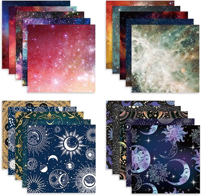 Origami Paper Kit 100 Sheets, 6x6 Inch Double Sided 40 Vivid Colored Paper | 70GSM Colorful Paper,40 Different Pattern Origami Kit,DIY Hand Crafts,Arts Creativity,Easy to Fold,No-Fading.Galactic System