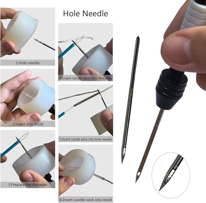 Candle Making Tools for Punching Holes and Inserting Wicks, Candle Making Kit for Adult Beginners Including Wick Needle with Hook and Large Eye, Perfect to Silicone Molds with No Holes for Wicks