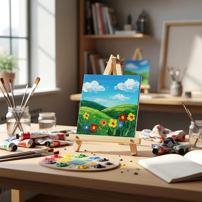 12 Pack 9 Inch Wood Easels, Tabletop Easels for Painting, Small Portable Canvas Holder, Tripod Painting Easel, Paintings Party Easel for Art Crafts Photo Picture Sign Display