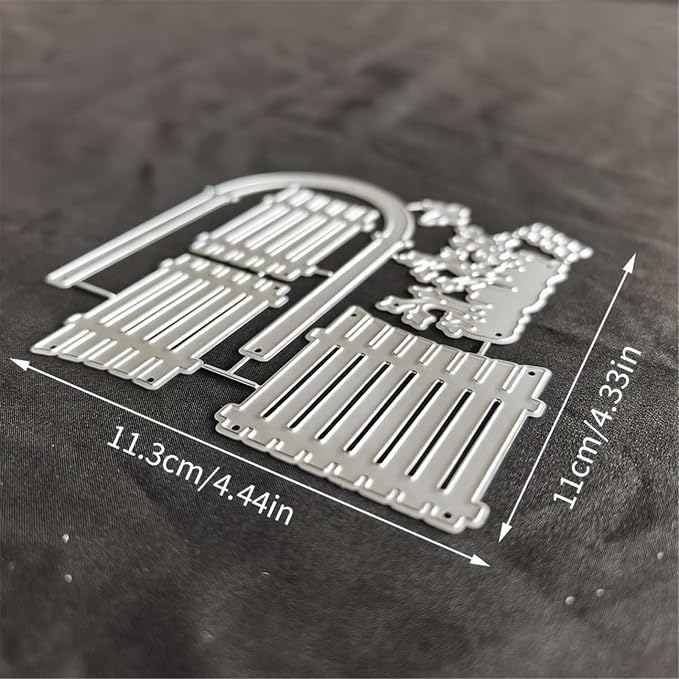 Scrapbooking Die-Cuts, Happy Birthday Ballon Metal Cutting Dies for Card Making, Paper Craft Template, Background Embossing Stencils, DIY Album Décor (Fence and flower-11.3x11cm)