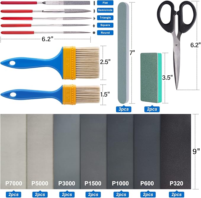 LET'S RESIN Resin Polishing Kit, 33-Piece Sanding and Finishing Tools | Includes Sandpaper, Resin Files, Polishing Strips and Blocks, Scissors, Brush and Cloth for Finishing Resin Jewelry