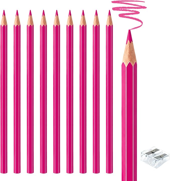 10 PCS Pink Colored Pencils, Pre-sharpened Professional Wooden Art Pencils Set for Artists Painting | Premium Drawing Sketching Supplies