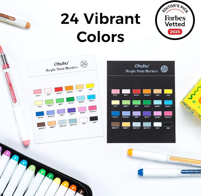 Ohuhu Acrylic Paint Markers Brush Tip 24 Colors Opaque Paint Pens-Nahuku
