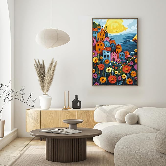Framed Paint by Numbers Kit for Adults Beginner & Kids Ages 8-12, Landscape Flowers Adult Paint by Number Kits on Canvas with Frame, DIY Number Painting for Adults for Home Decor Gift 8 x 12 Inch