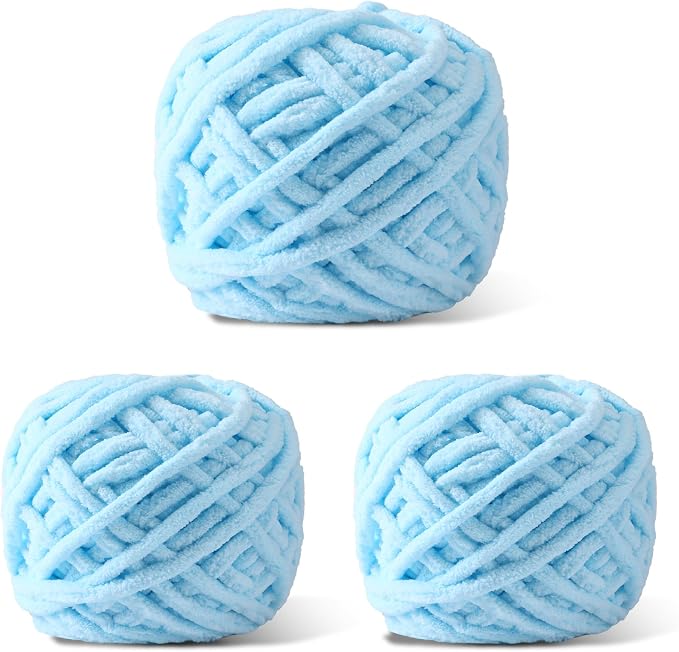 Plush Chenille Chunky Yarn for Crocheting 100g(54.6yd) - Bulky Thick Fluffy Yarn for Knitting- Soft Velvet for Baby, Blanket Knitting Blanket Yarns- Amigurumi Yarns (3-Blue)