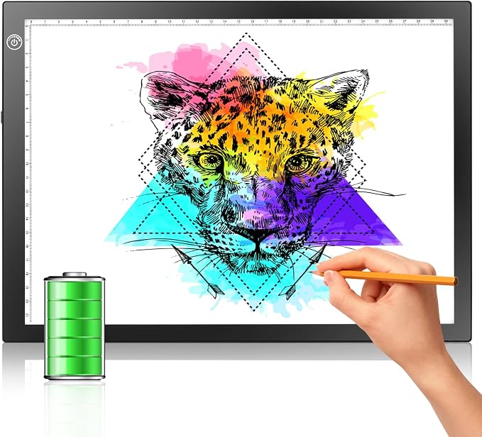 Rechargeable Drawing Board, Light Box Trace Pad Copy Table for Kids Gifts | Battery Powered Art Tablet Supplies for Stenciling, Sketching, Diamond Painting, Birthday, Toys for Girls Boys Ages 3-12