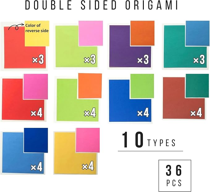 Origami Paper Double Sided Colored, 6 x 6 Inch Square, 36 Sheets