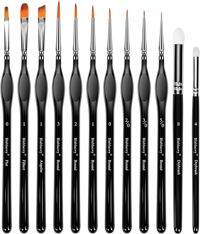 12pcs Miniature Paint Brushes Drybrush Set with Triangular Handles | Detail Paint Brushes for Acrylics, Watercolor, Figurines Model, Face Painting, Piant by Number Kit for Adults