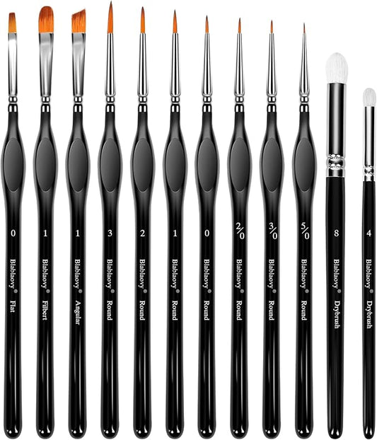 12pcs Miniature Paint Brushes Drybrush Set with Triangular Handles | Detail Paint Brushes for Acrylics, Watercolor, Figurines Model, Face Painting, Piant by Number Kit for Adults