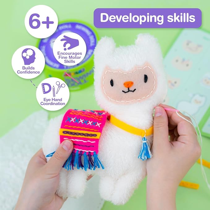 Avenir My First Sewing Kit for Kids 6-8, Alpaca Stuffed Animal Craft Set