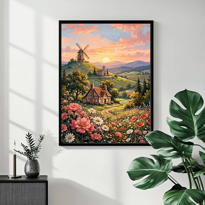 Mandun Landscape Paint by Numbers Kit for Adults, 16x20 inch | DIY Painting Kits Crafts for Adults, Relieve Stress, Frame Canvas, Wooden Easel, Gift Box, Home Wall Decor