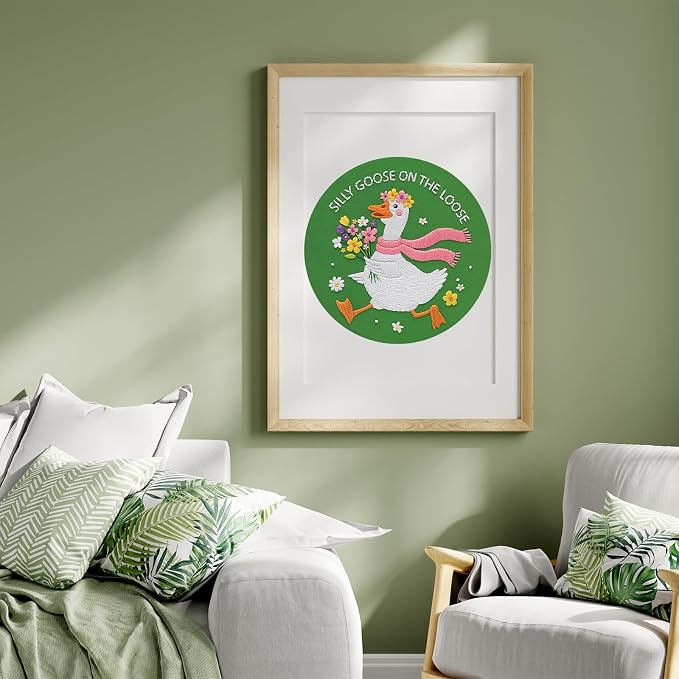 Louise Maelys Silly Goose Embroidery Kit for Beginners, Floral DIY Craft | Includes Pre-Printed Fabric, Embroidery Hoop and Threads. Cross Stitch Kits for DIY Crafts. Needlepoint Kit for Stitching