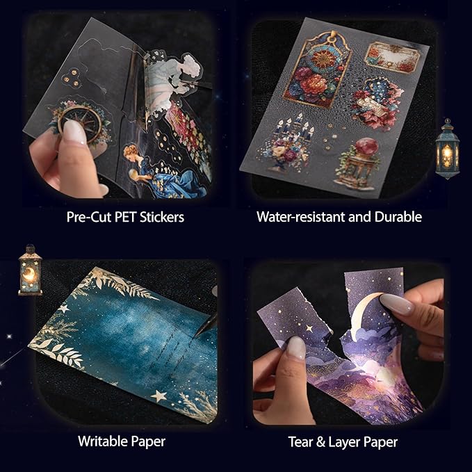 280-Piece Gothic Halloween Scrapbook Stickers & Paper Book 80 Sheets