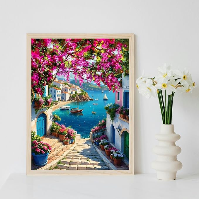MBNTJHT DIY Scenery Paint by Numbers Kit for Adults,Unframed Landscape Paint by Number Kits on Canvas with Brushes,Flowers and Sea Oil Painting Kits for Home Wall Decor 16X20 Inch/40X50 cm.