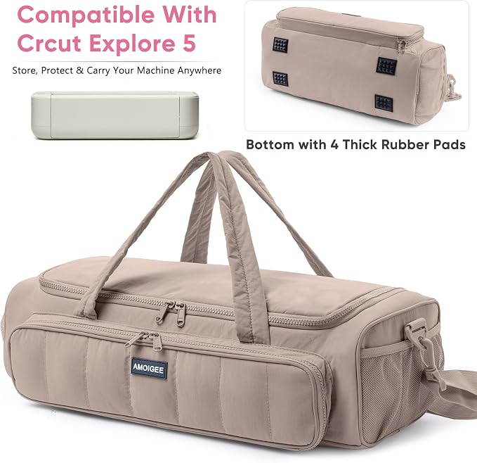 AMOIGEE Puff Carrying Case for Cricut Explore 5, Quilted Storage Bag for Die-Cutting Machine, Travel Craft Tote with Pockets for Vinyl, Tools, Mats and Cricut Accessories and Suppliers