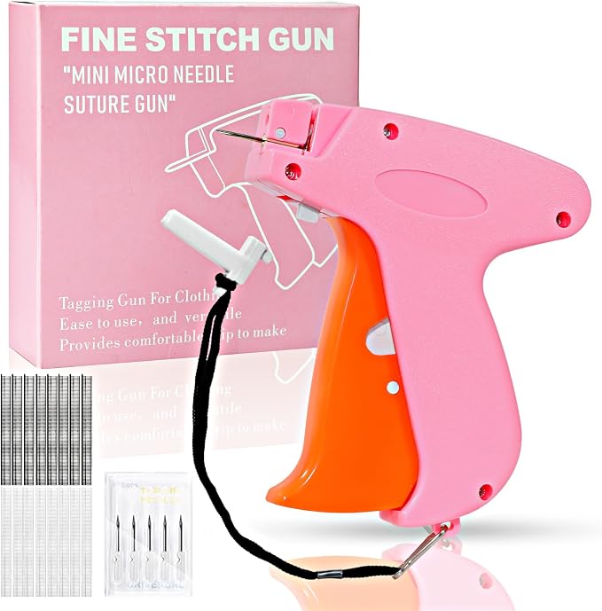 2026 New Stitch Gun for Clothes, Handheld Quick Clothing Fixer Sewing Kit with 1000 Black & 1000 White Fasteners, 6 Replacement Needles, Pink-orange
