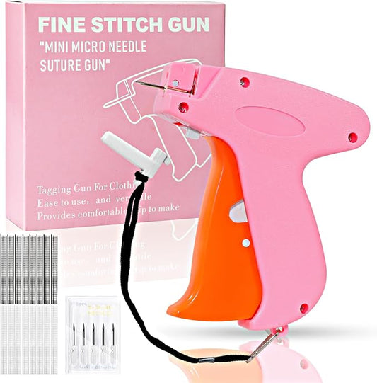 2026 New Stitch Gun for Clothes, Handheld Quick Clothing Fixer Sewing Kit with 1000 Black & 1000 White Fasteners, 6 Replacement Needles, Pink-orange