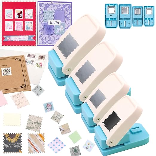 BAOFALI 4Pcs /Set Stamp Puncher Stamp Punch 1x0.8 &1.5 &1 &1.25x1.5inch Postage Stamp Punch |Stamp Hole Puncher| Action Paper Punches for Crafting Scrapbooking DIY Scrapbooking Journaling Card Making