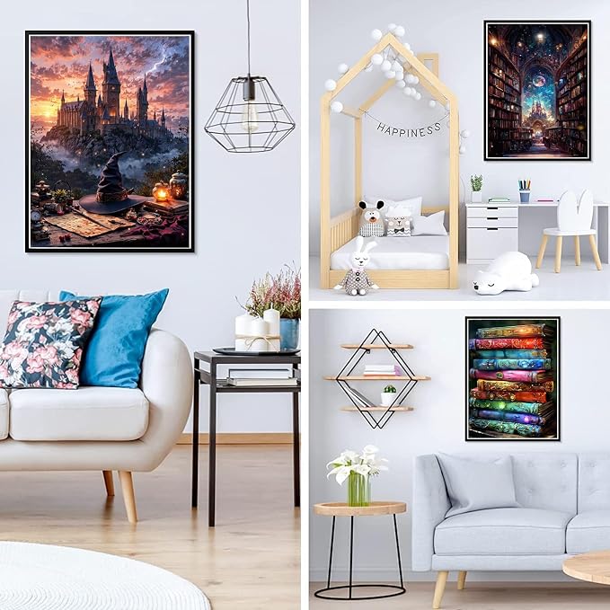 6 Pack Castle Paint by Numbers Kit for Adults Framed Canvas, Frameworkless | Easy Adult Paint by Number Kits on Canvas DIY 6 Pack Castle Painting for Beginners Art by Numbers for Home Wall Decor Gift