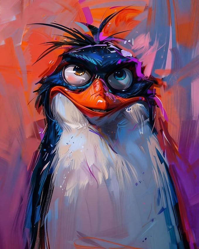 FunLynJoy Paint by Numbers for Adults Beginner, Funny Animals Paint by Numbers Funny Pet 16 x 20 Inch (Penguin)