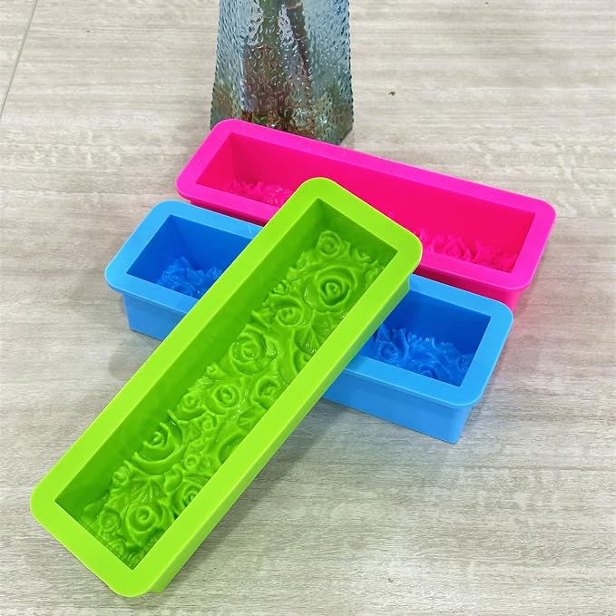 Rectangular Rose Soap Silicone Mold, Blue, 2 Pcs | Flexible,Flowers Craft Art,Candle Making,Homemade Soap Crafts