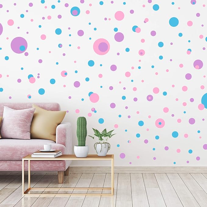 Zonon 264 Pcs Polka Dot Wall Stickers Circles Removable Lilac Pink Blue