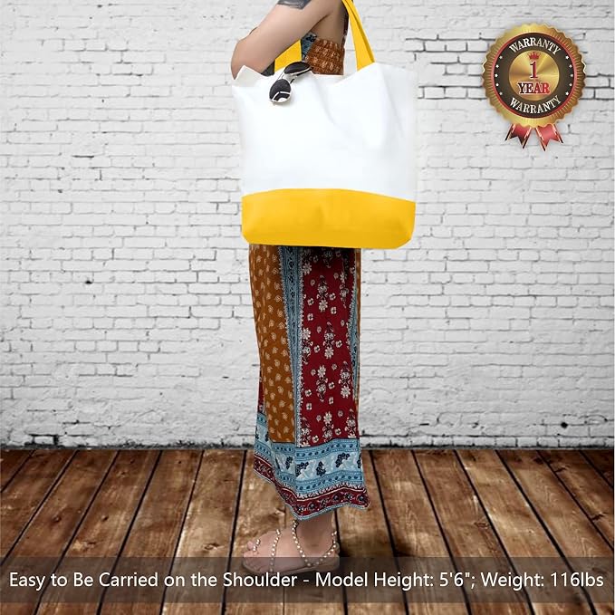 TOPDesign 1-Pack Super Strong Large 12oz Cotton Canvas Tote Bag, Reusable Grocery Shopping Cloth Bag, Fashionable Two-Tone Tote for Crafts, DIY Your Creative Designs