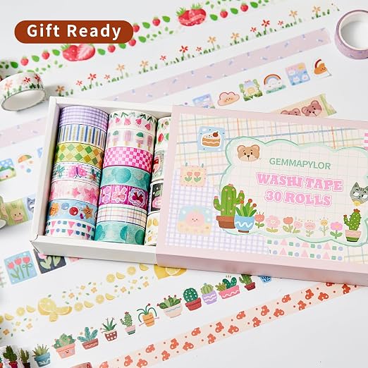Kwaii Washi Tape 30 Rolls, Decorative Masking Tape for Junk Journal, Scrapbooking Supplies, DIY Crafting Supplies