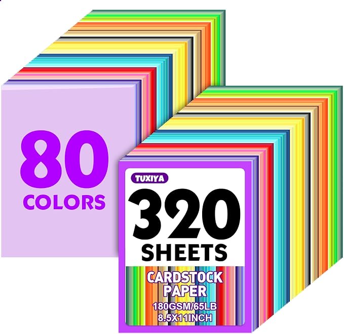 TUXIYA 320 Sheets 8.5" X 11" Colored Cardstock, 80 Colors Card Stock