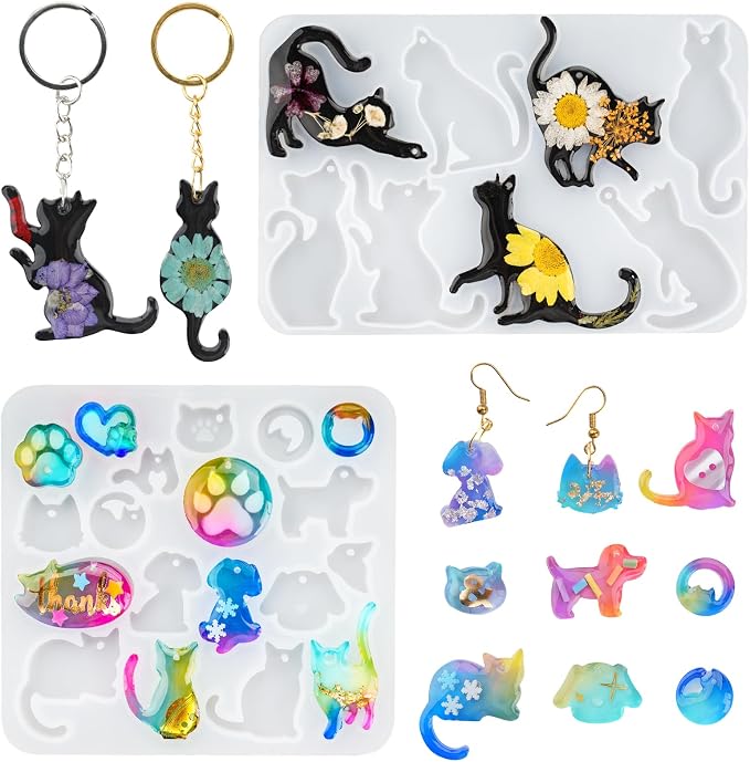 HeyClear Pet Pendant Resin Molds Silicone 2 PCS Cat & Dog Shape Epoxy Molds | UV Resin Molds for DIY Jewelry, Pendants, Keychains & Handmade Jewelry Craft Making