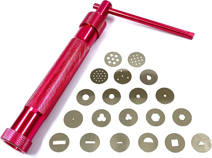 HEVERP Stainless Steel Clay Extruders Sugar Paste Extruder Cake Fondant Decorating Tool Set (Red)
