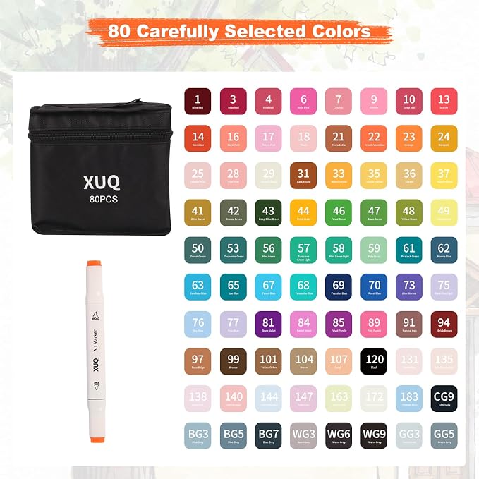 Alcohol Markers, 80 Colors Dual Brush Tip Permanent Art Markers, Coloring Marker, for Book Painting Card Making, Christmas gift for Adults Great Value Pack for Beginners