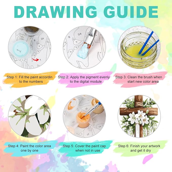 GEEHEIY Framed Paint by Numbers Kit for Adults, Cross Lilies, 8 x 12 Inch | DIY Adult Paint by Number Kit for Beginners, Christian Wall Decor, Stress Relief Craft Gift, Creative Hobby