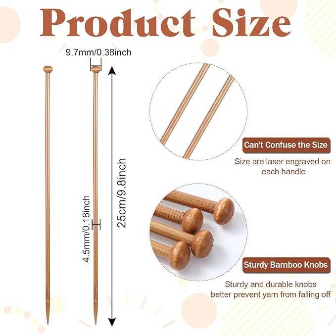 2pcs 4.5mm Bamboo Knitting Needles 10-Inch Long Wooden Knitting Needles Knitting for Beginners Sock,Scarf,Handmade DIY Knitting & Crochet Supplies
