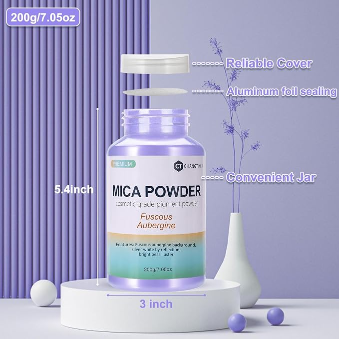 Mica Powder,7.05OZ（200g）,Fuscous Aubergine Mica Powder Pigment for Epoxy Resin，Lip Gloss，Car Paint，Dye，Soap Making，Nail Polish,Epoxy Resin,Candle Making,Bath Bombs