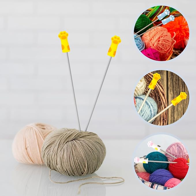 12 PCS Cat Paw Knitting Needle Stoppers,Silicone Needle Minders,Stitch Stoppers for Knitting Needles Knitted Needles Point Protectors for Small Knitted Accessories Supplies fit Size 11-17(8mm-12.75mm)