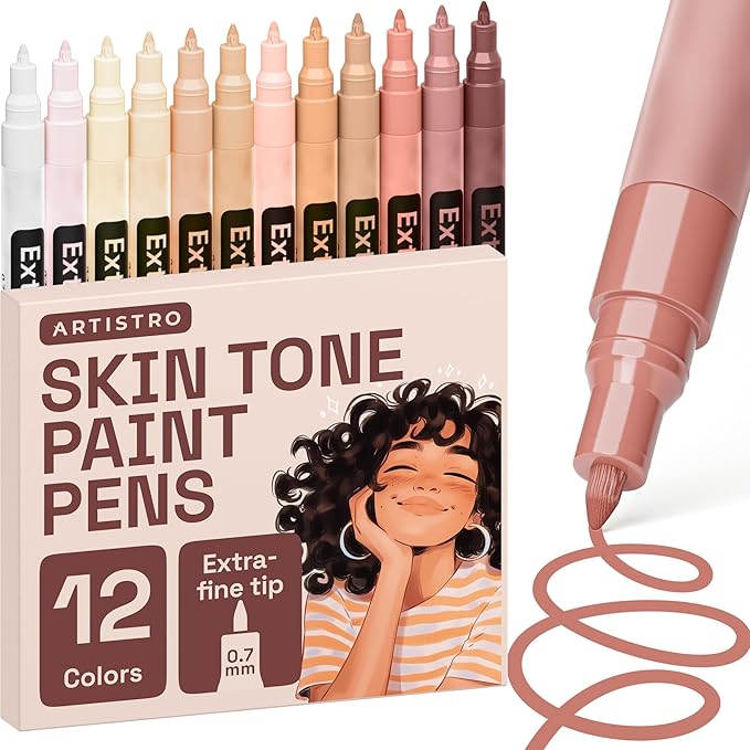 ARTISTRO 12 Skin Tones Paint Pens for Glass Marking - Extra-Fine Tip