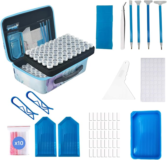 120 Slot Diamond Painting Storage Containers | Blue 120-slot storage box with tools & accessories for diamond art