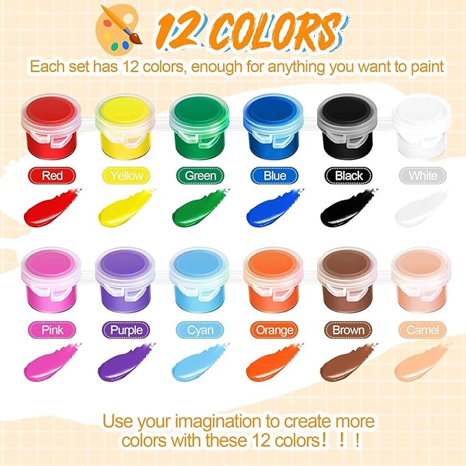 30 Pack Mini Acrylic Paint Set,12 Color Acrylic Paint Strips with 60 Pcs Painting Brushes for Kids&Adults, 420 PCS Kids Paint Set Container Strips Storage for Home Classroom Party Favors Easter Gifts