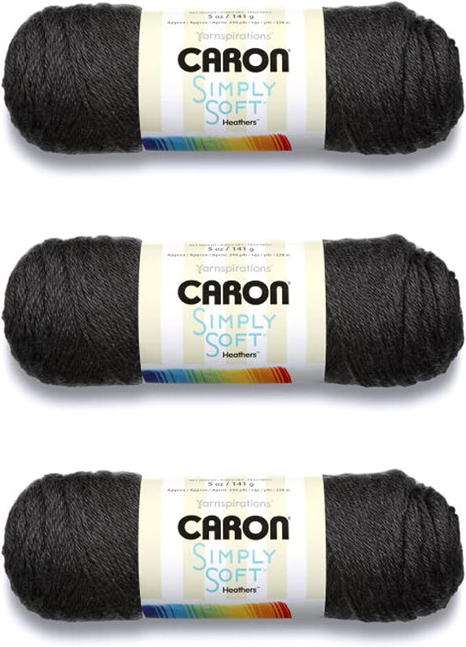 Caron Simply Soft Heathers Yarn for Crocheting, Charcoal Heather, 3-Pack