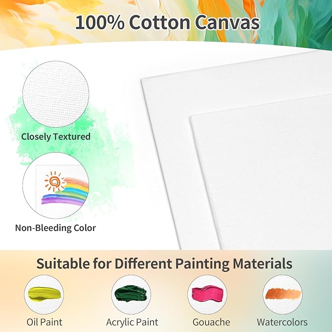 2 Pack 8 * 10In Canvas Boards for Painting, Art Canvas for Drawing with 4 Brushes & 2Paint Trays & 4 Acrylic Paint, Mini Painting Canvas with Easel Set, Painting Kits for Adults Party